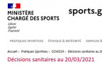 Mesures sanitaires applicables pour le sport, à partir du 20 mars 2021.